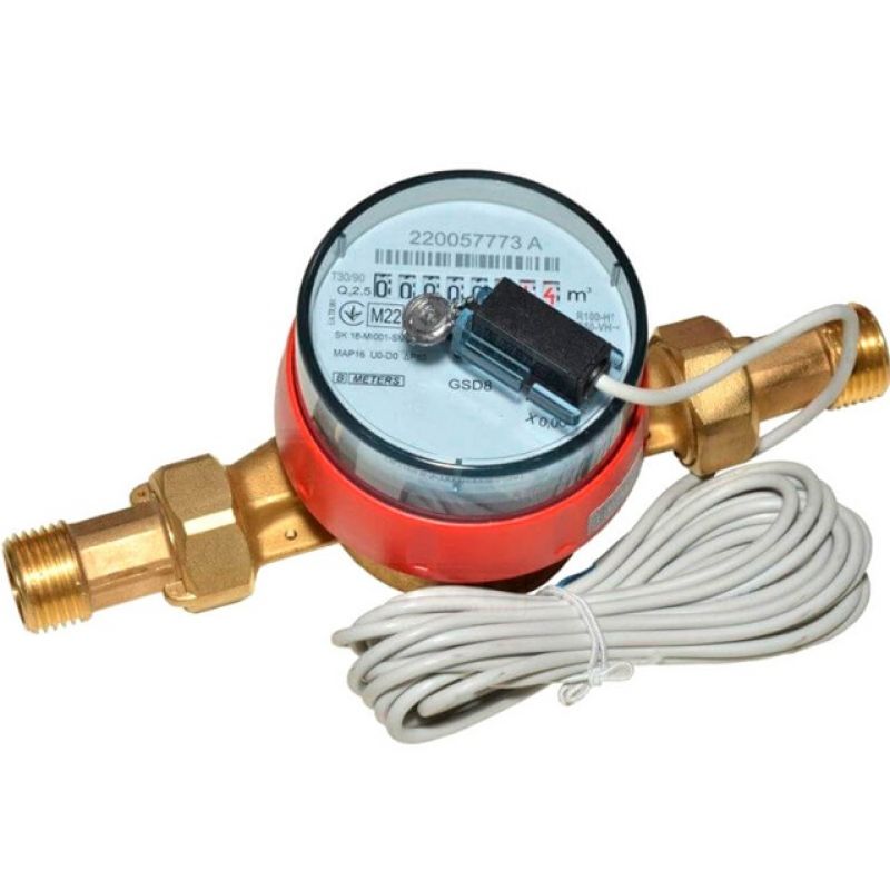  Счетчик горячей воды с импульсным датчиком BMeters GSD8-R 3/4” Ду 20 (ГВ 30°С-90°С L=130 Qn=4 м³/г) (аксиальный подключение)