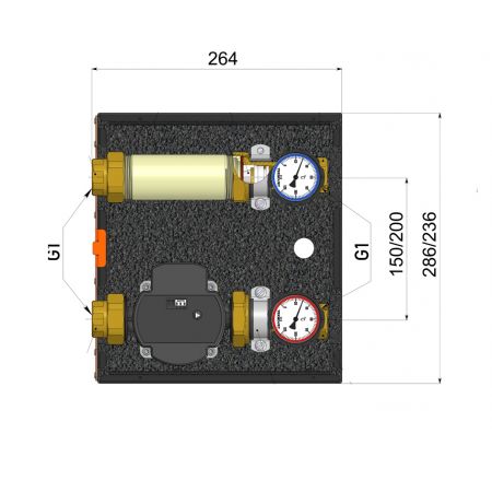  Насосная группа TermoJet НГ-67л (200) без насоса, под насос базой 130мм, DN 25 с утеплителем, 1" (84130670)