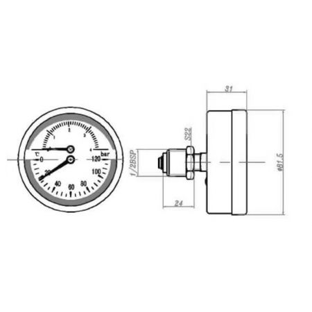  Термоманометр аксиальный Tervix Pro Line 80 0-6 бар 0-120 С с монтажным клапаном R1/2 (357817)