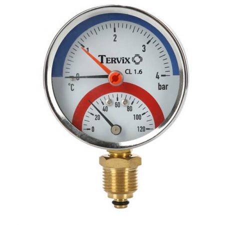  Термоманометр радіальний Tervix Pro Line 80 0-10 бар 0-120 С з монтажним клапаном R1/2 (357318)