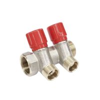 Коллектор Bianchi с вентелями Ø3/4" х 2 х 1/2"ЗР хром (красный) I=36 мм