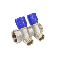 Коллектор Bianchi с вентелями Ø3/4" х 2 х 1/2"ЗР хром (синий) I=36 мм