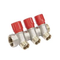 Коллектор Bianchi с вентелями Ø3/4" х 3 х 1/2"ЗР хром (красный) I=36 мм