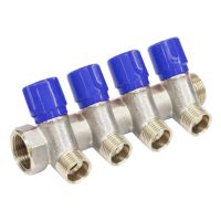 Коллектор Bianchi с вентелями Ø3/4" х 4 х 1/2"ЗР хром (синий) I=36 мм