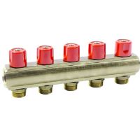 Коллектор Bianchi с вентелями Ø1" х 5 х 3/4"ЗР (красный) I=50 мм (235E06050A)